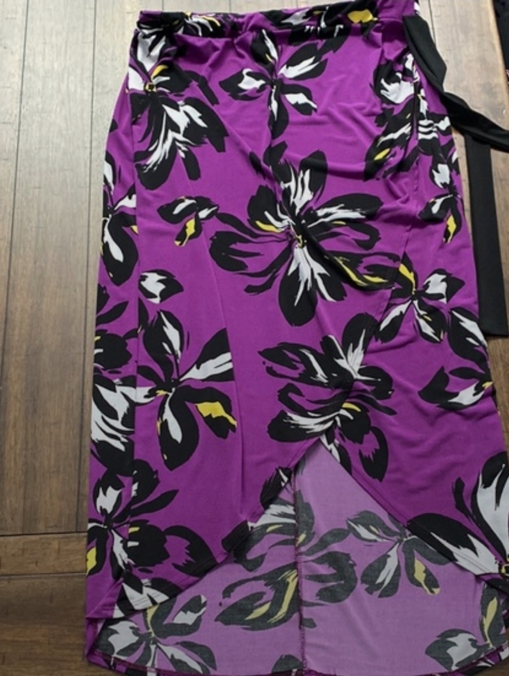 Purple Floral Faux Wrap Skirt